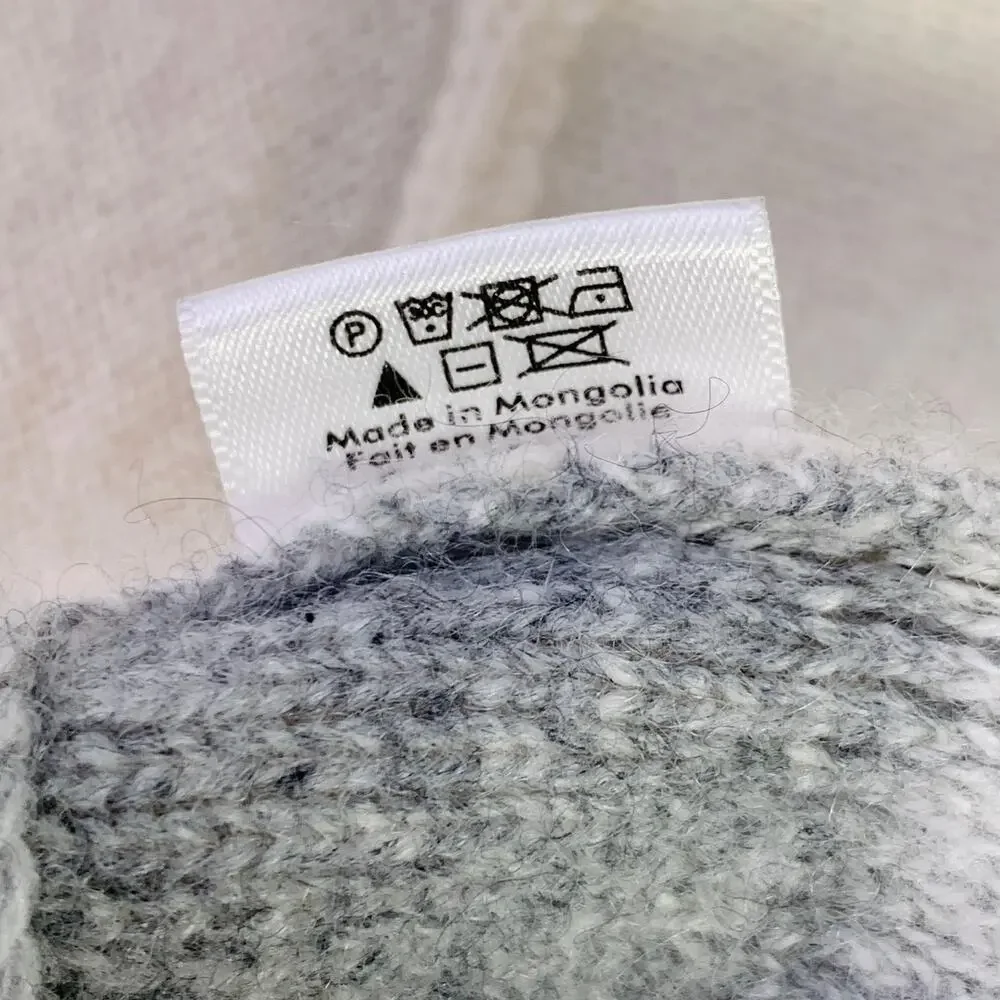 BLACK GOAT Size M Grey Cream Cashmere Stripe Open Front Cardigan